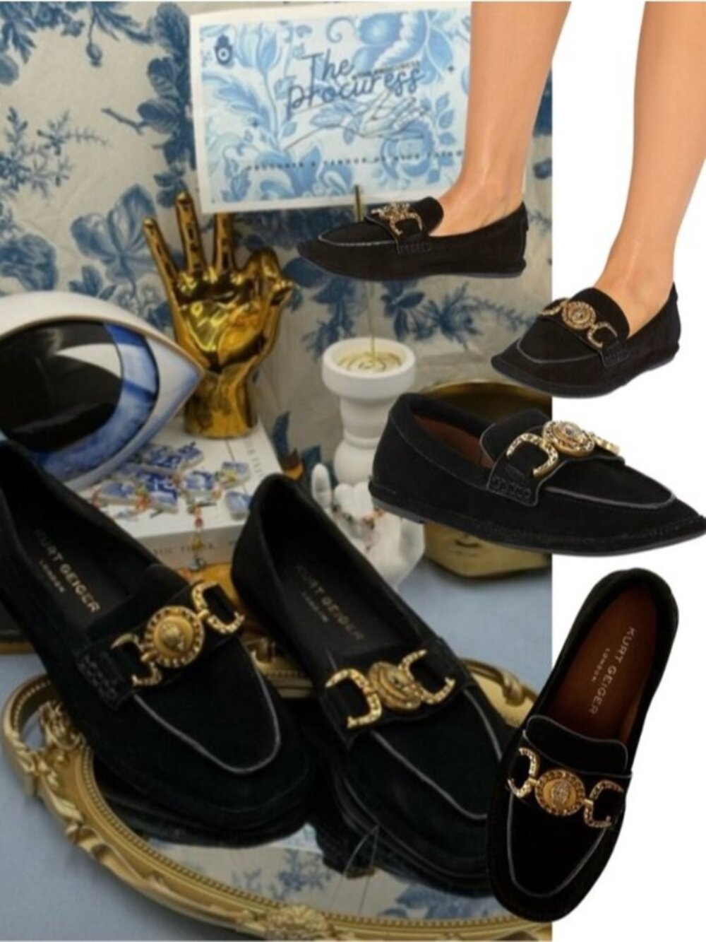 🆕 KURT GEIGER LONDON 🧿 NWOB Mansion Suede Soft Bit Buckle Loafers, Black, Sz 7